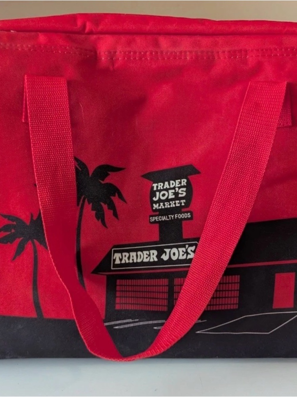 Trader Joe's Red and Black insulated Tote Bag large